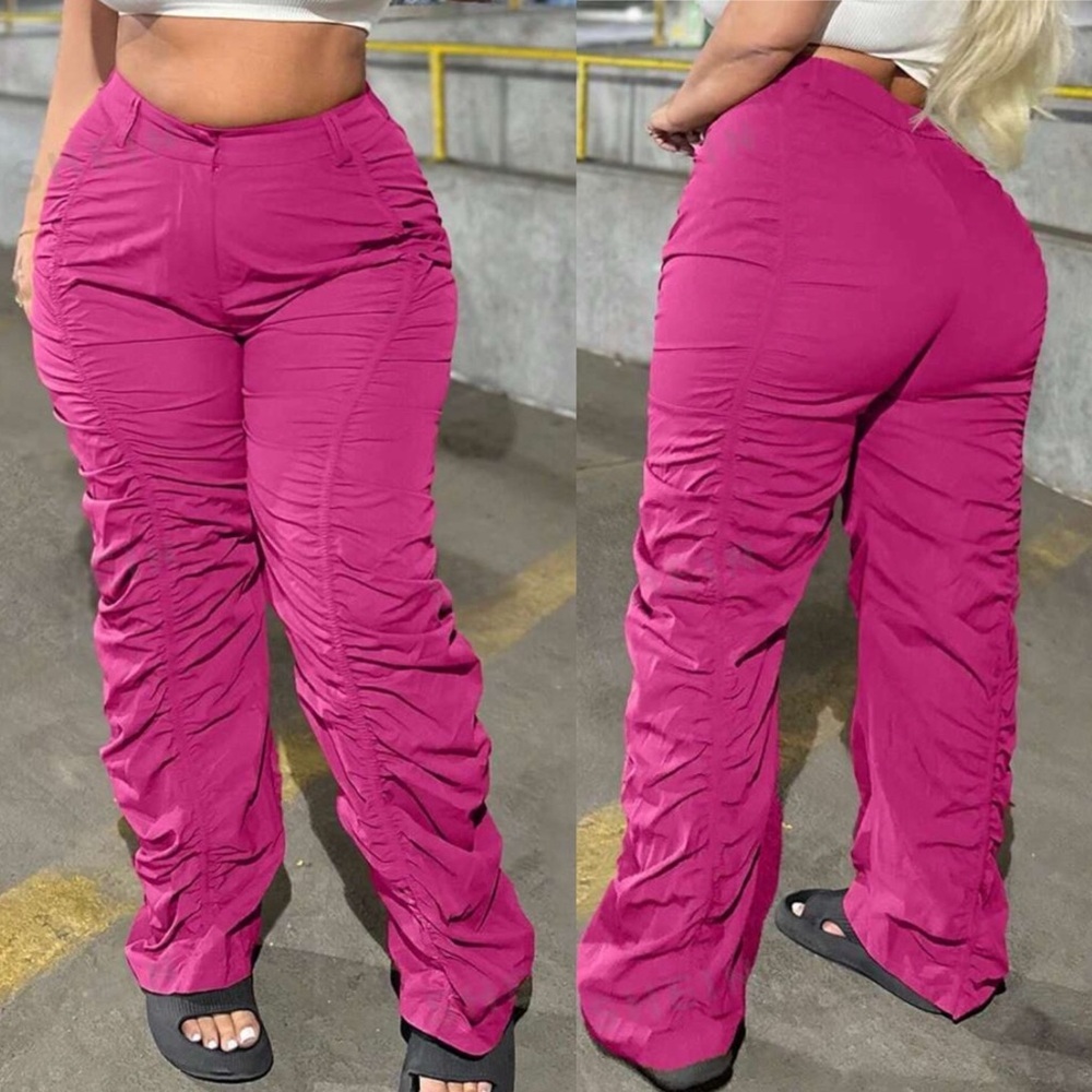 Shein Curve 4X Pink Ruched Stacked Pants Elastic Back Waist